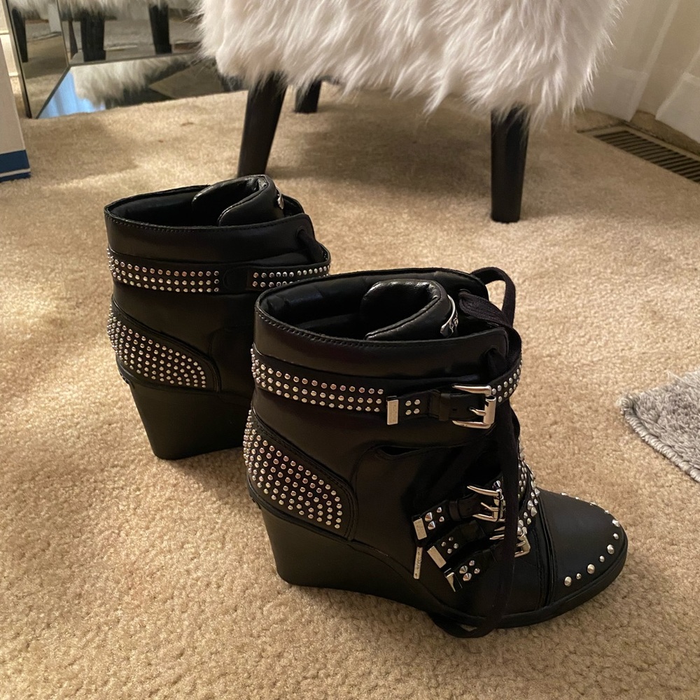 Michael Kors Black Studded Wedge Booties, size 10